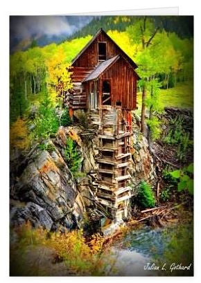 The Crystal Mill Mantled in Gold Greetings Card