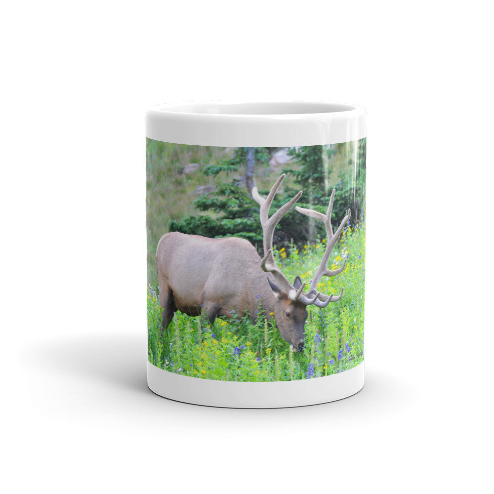 A Bull Elk in Wildflowers Mug